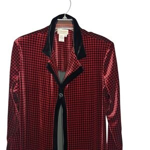 Coldwater Creek Velvet Houndstooth Long Jacket Red Black Petite Large